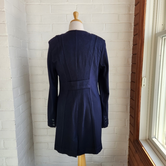 CAbi Lido Navy Blue Ponte Knit Front Button Long Blazer Jacket #5093 Size M - Picture 6 of 10